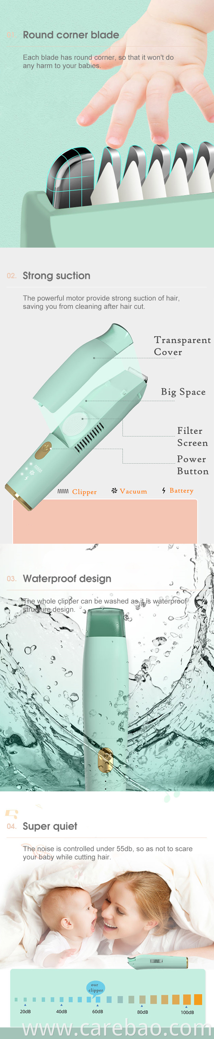 Modern Design Waterproof Baby Vacuum Hair Clipper